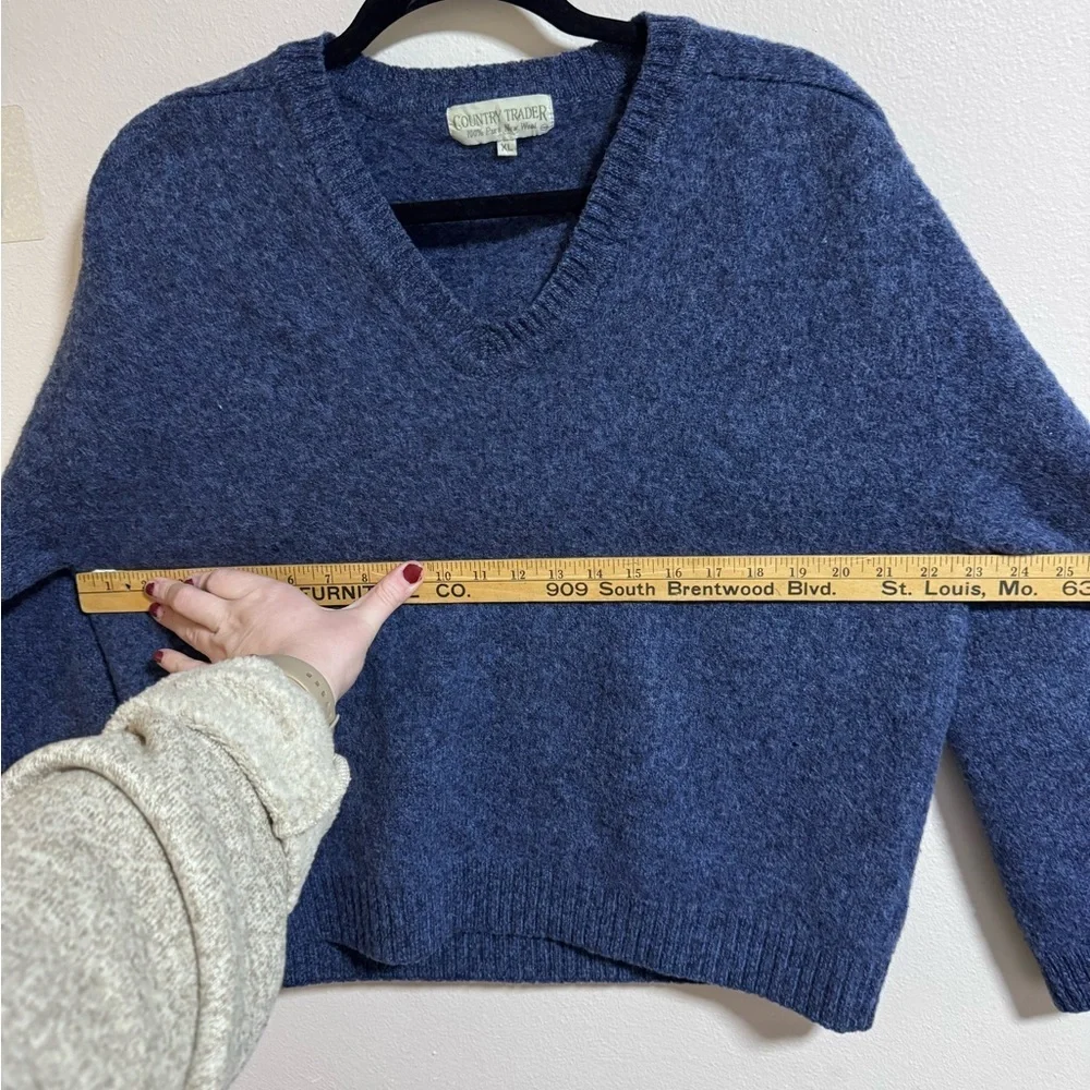 Country Trader 100% Wool Blue V-Neck Sweater XL